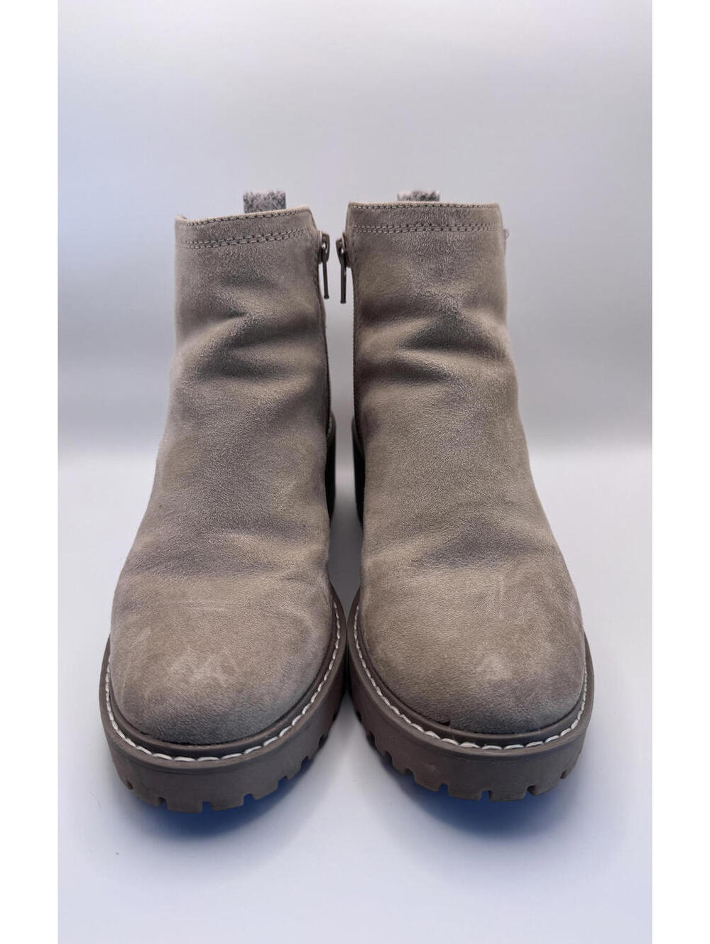Beige Suede Ankle Boots with Chunky Heel
